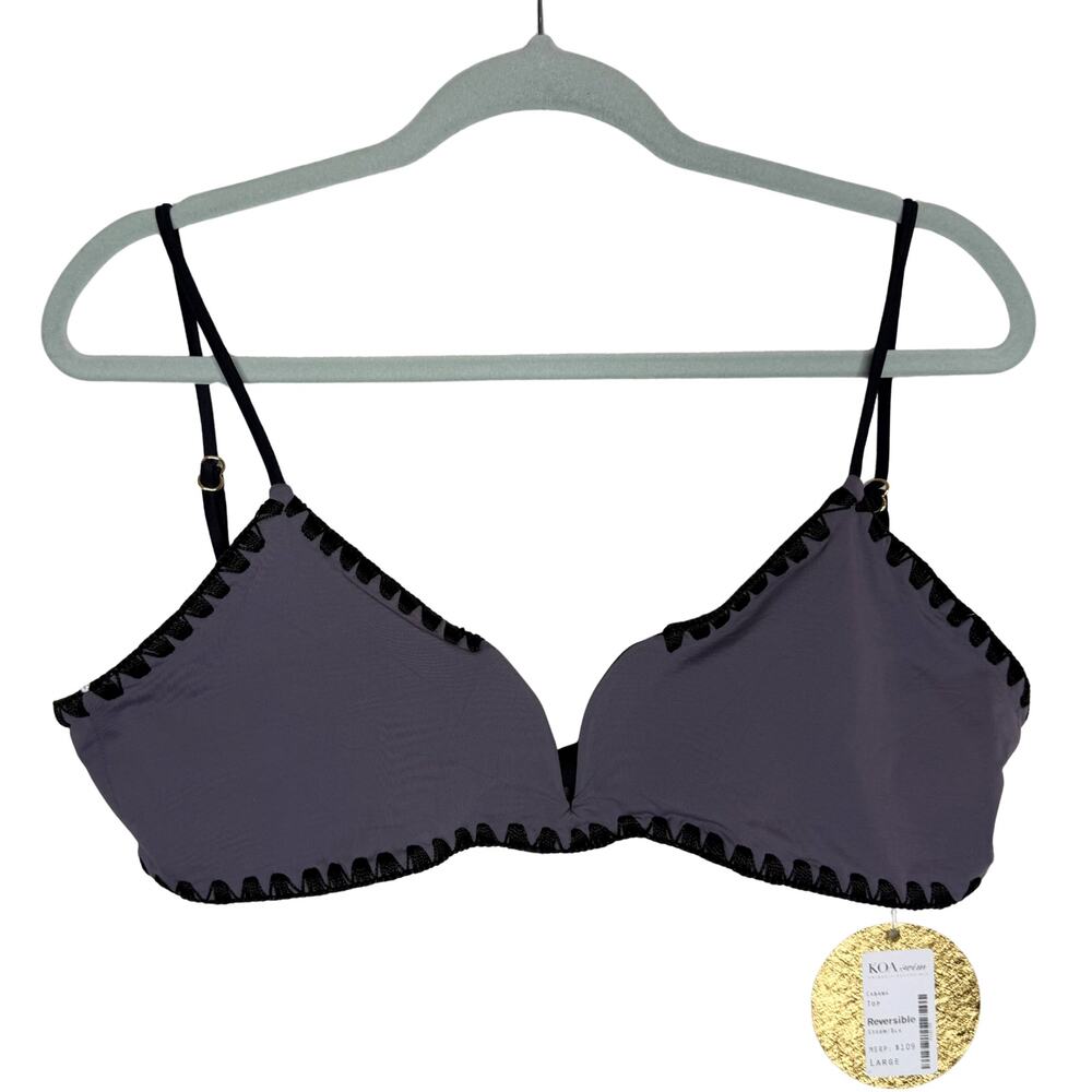 KOA Swim Reversible Cabana Bikini Top Size Large Black Resort Beach Preppy Swim